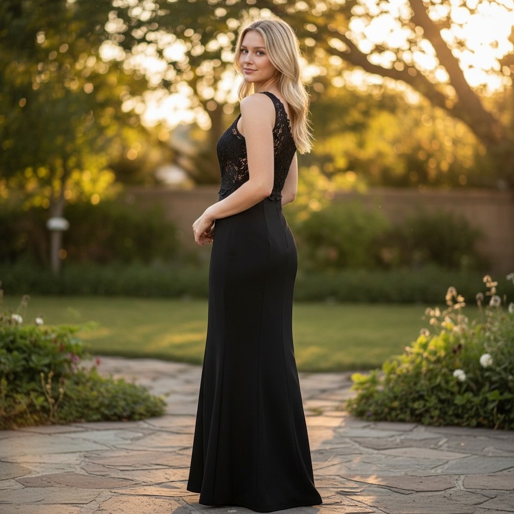Marina Womens Black One Shoulder Lace Mermaid Midi Cocktail Dress Size 10